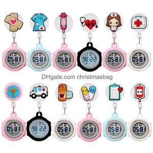 Fête favorable infirmière médicale médicale belle caricature de dessin animé Reel rétractable Digital Hang Mti-Function Pocket Watchs Clock Otspl