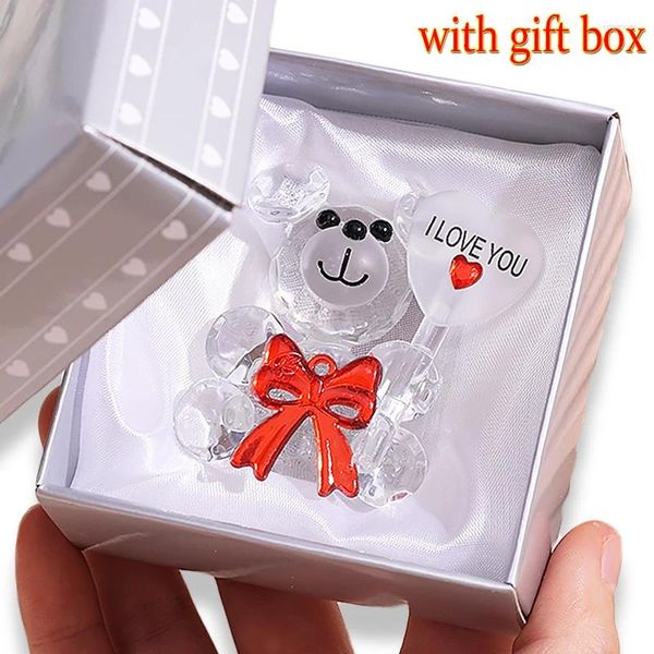 Fête favor je t'aime cristal ours avec boîte en verre artificielles fleurs de rose valentin cadeaux de mariage ornements de décoration intérieure fournitures