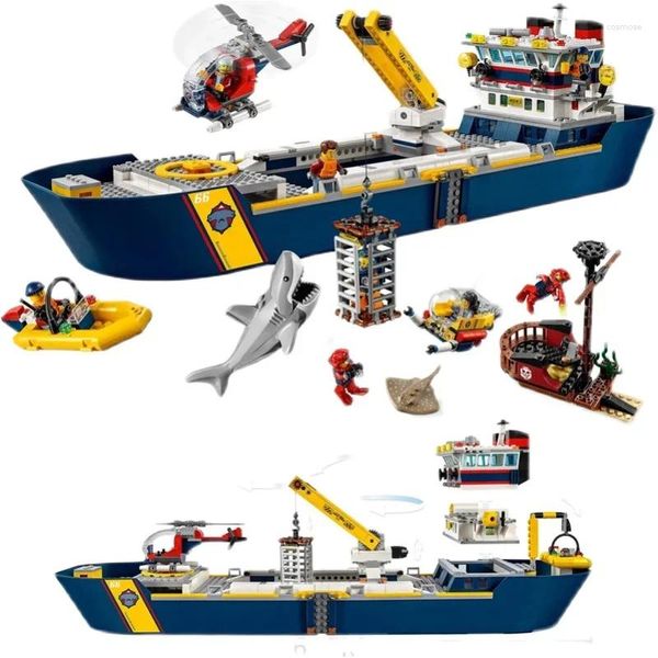 Party Favor en stock 60266 Navire de recherche maritime Bloc de construction Bricks Urban Ocean Reconnaissance Ship Model Toys for Kids Birthday Gifts