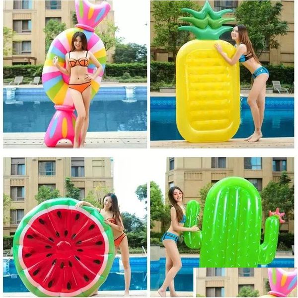 Favor de fiesta Anillo de natación inflable Nt Rainbow Pizza Banana Pool Lounge Adt Float Mattres Life Boya Balsa Juguetes de agua Entrega de gotas Hom Dhzqa