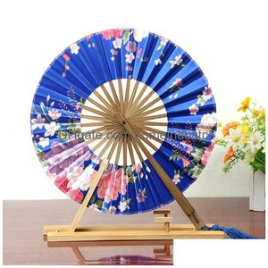 Party Favor Japonais Sakura Fleur Motif Rond Moulin À Vent Bambou Main Ventilateur De Poche Invités Personnalisés Cadeaux Rapide Dhs Drop Del Dhj4R