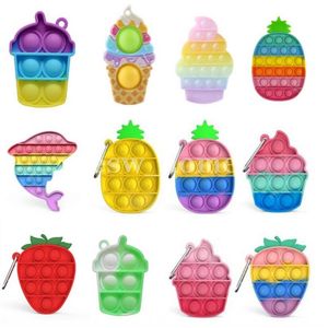 Partij gunst Kawaii Simple Dimple Push Bubble Fidget Speelgoed Pack Reliver Stress Mini Rainbow Ice Cream Sleutelhanger Antistress Toy