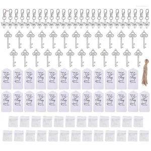 Party Favor Key-Shape Bottle Opener Keyring Organza-Bag Paper Tags- Set voor bruiloft Baby shower Souvenir- Keychain-cadeau