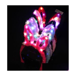 Party Favor Enfants Pâques Lapin Oreilles De Lapin Cosplay Bandeau Enfant Adt Doux Furry Bande De Cheveux En Peluche LED Glow Headwear Événement Favorise Custo Dhvnd