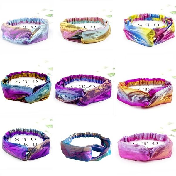 Party Favor bandeau laser dégradé rampe tie-dye bandeaux croisés bandeaux noués accessoires de cheveux femmes lavage visage bande de poils 9 style