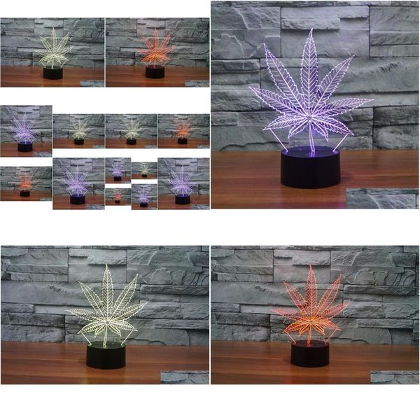 Favor de fiesta Hoja 3D Ilusión Lámpara LED Luz de noche 7 Rgb Colorf USB Powered 5Th Batería Bin Touch Botón Drop Caja de regalo Venta al por mayor Delive DHFVX