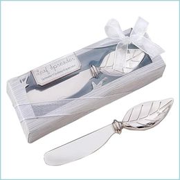 Feest Favor Leaf Shape Boter Knife Roomkaas Zink Alloy Spreider Wedding Partij Gunsten Sier Cake Drop Delivery Home Garden Festiv DHV1R