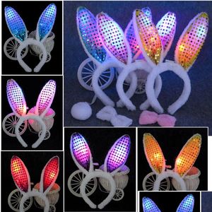 Party Favor LED Bunny Ears Bandeau Light Up Clignotant Fluffy Lapin Oreille Bandeaux Paillettes Coiffe Costume Cosplay Femme Halloween Dhism