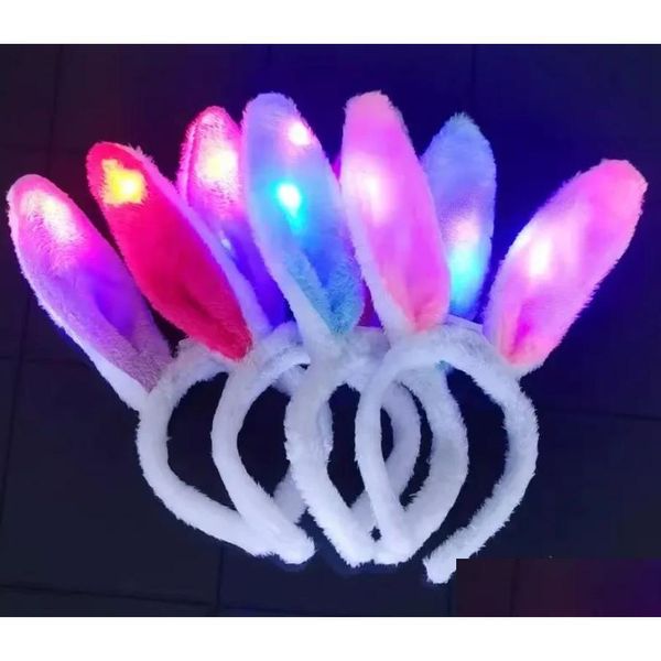 Favor de fiesta LED Bunny Orejas Diadema Light Up Flashing Fluffy Rabbit Ear Diademas Lentejuelas Tocado Traje Cosplay Hairband Mujer H Ot5Yp