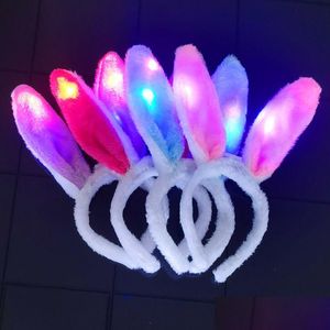 Les bandeaux de la fête des oreilles de lapin LED éclairent les paillettes à l'oreille de lapin moelleux Fluffy Sequins Femme Costume Cosplay Hairband Drop Dev Dhhi7