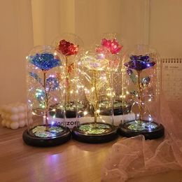 Favor de fiesta LED Enchanted Galaxy Eternal Roses Flores de lámina de oro de 24 quilates con luces de cadena de hadas en cúpula para el regalo del día de San Valentín de la madre RRA1208