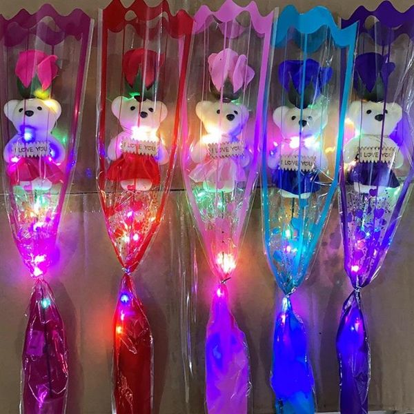 Party Favor LED Glowing Light Bear Roses Savon Fleurs Creative Romantique Faveurs De Mariage Rose Bouquet Pour Le Cadeau De La Saint-Valentin Moth288s