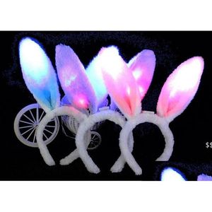 Favor de fiesta Luz LED Intermitente Fluffy Orejas de conejo Diadema Lentejuelas Tocado Conejito Disfraz Accesorio Cosplay Suministro Rrb16217 Drop De Dhne5