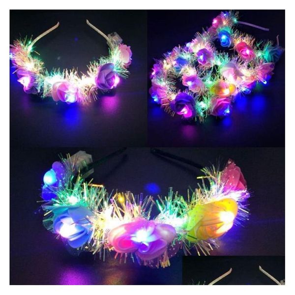 Party Favor Led Light Floral Bandeaux Glowing Hair Band Pour Mariage Fille Fleurs Décoratives Accessoires Drop Delivery Home Garden F Dhfbk