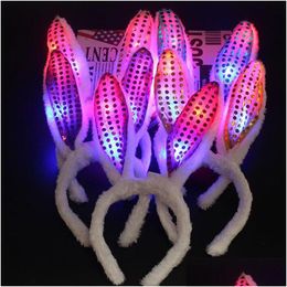 Party Favor LED Lumière Lumineuse Paillettes Oreilles De Lapin Clignotant Lapin Coiffe Tête Bande De Cheveux Cerceau Jouet Enfant Anniversaire Fournitures Za4599 Drop D Dhoxl