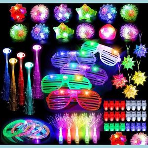 Party Favor Led Light Up Favors Glow In The Dark Anniversaire Fournitures Pour Enfant Adts Halloween Flash Anneaux Lunettes Bracelets Fibre Optique Dhbzh