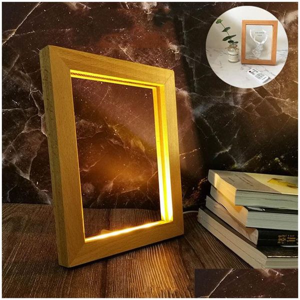 Favor de fiesta LED de madera P O Marco Lámpara 3D Acrílico USB Mesa Luz de noche Navidad Boda Dormitorio Decoración Regalo Drop Entrega Inicio DHVAP