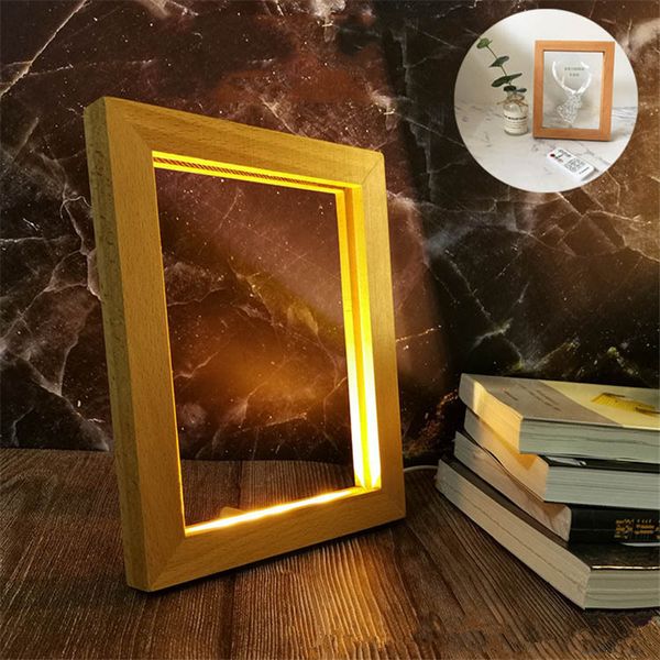 Favor de fiesta Led Marco de fotos de madera Lámpara 3D Acrílico USB Mesa Luz de noche Navidad Boda Fiesta Dormitorio Decoración Regalo