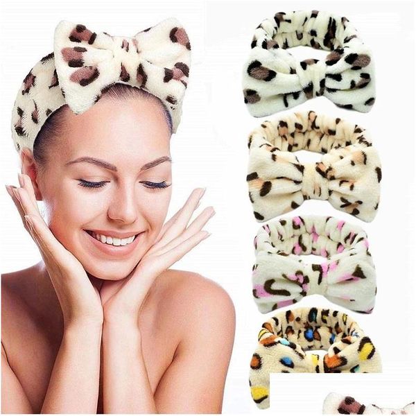 Party Favor Leopard Headband Coral Fleece Ladies Wash Face Headbands Bow Hair Band 6 colores Drop Delivery Home Garden Festive Supplie Dhjx3