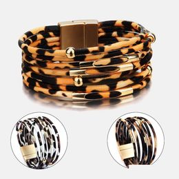 Party Favor Leopard Leren Armband Voor Vrouwen Mode Magnetische Sluiting Charm Armbanden Armbanden Elegante Mtilayer Wrap Sieraden Gift Vt0 Dhq8G