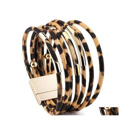 Feest Gunst Leopard Leather Bracelet For Women Fashion Magnetic Claf Charmarmbanden Boerbakken Elegante Mtilayer Wrap Jewelry Gift DBC DH6OZ