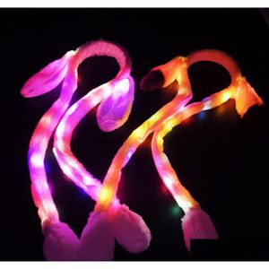 Party Gunst Light Up Headband Party Led LED Jump Bunny Ear Haar Hoopplush Animal Moving hoofdtooi Halloween Pasen kostuum rekwisieten Dr Dh2FK