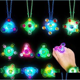 Favor de fiesta Light Up Toy Favors Led Fidget Pulsera Resplandor Collar Gyro Anillos Kid Adts Finger Lights Neon Cumpleaños Halloween Christma Dhdjy