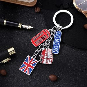 Partij gunst Londen souvenirs vlag geschenken souvenir Britse reizen sleutelhanger doos promotionele Jack Union metalen sleutel telefoon auto post charmes ringen