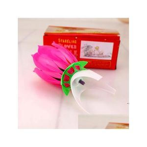 Party Favor Lotus Musique Bougie Chant Anniversaire Gâteau De Fête Flash Fleur Accessoires Fournitures De Vacances Maison Jardin Fête Fête Supplie DHF21