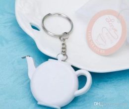 Party Favor Love Is Brewing Teapot Plastic Measuring Tape Keychain Portable Mini Key Chain Wedding Christmas Gift Dh111