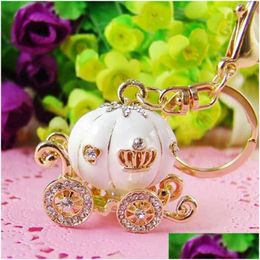 Party Favor Lovely Pumpkin Carriage Crystal Hanger Charm Portemonnee Handtas Auto Sleutelhanger Sleutelhanger Verjaardagscadeau Roze Witte Kleuren Za2959 Dhhn9