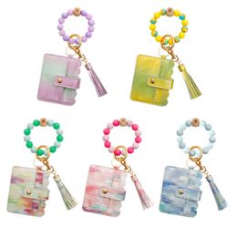 Party Favor Lichtgevende Siliconen Kralen Sleutelhanger PU Lederen Kwastje Card Bag Pols Sleutelhanger Creatief Kerstcadeau Sleutelhanger Sleutelhanger Q371