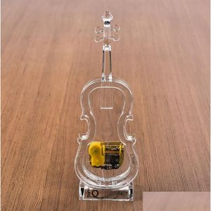 Party Favor Mécanique Wind-Up Violon Music Box Transparent Acrylique Party Favor Mini Figurines Accueil Ornement Décoration Noël Birt Dhmhu