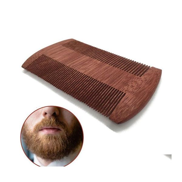 Party Favor Brosse à barbe en bois pour hommes Bois de santal naturel Double face Peigne à dents fermées Peignes à cheveux ménagers Drop Delivery Home Garden Otezy