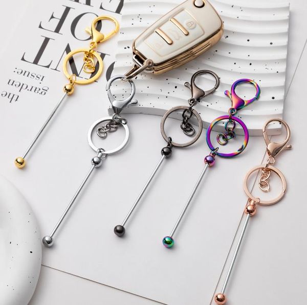 Party Favor Metal Bar Beadable Porte-clés Crochets Élégant Filles Cadeau Iridescent Keyring Beadable Keychain pour la Fabrication de Bijoux DIY Artisanat SN6917