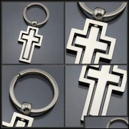 Party Favor Métal Croix Pendentif Porte-clés Alliage Clés Anneau Église Cadeau De Mariage Clé Boucle Enfants Jouets En Gros 2 5Kd H1 Drop Delive Dh1Mt