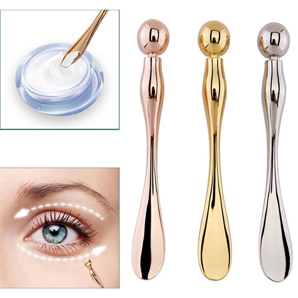 Favor de fiesta Masajeador de cara de metal Stick Anti arrugas Crema para ojos Aplicador Máscara Mezcla Espátulas Scoop Ojos Masaje Belleza Stick Herramienta de cuidado facial