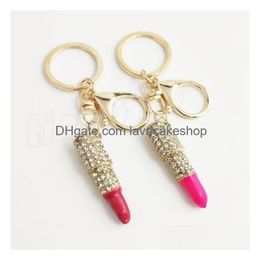 Party Favor Metal Insert Drill Lip Gloss Rouge à lèvres Clé Boucle Pendentif De Voiture Bague S Bijoux De Mode Chaînes En Cristal T9I00191 Drop Livraison Dhwx2