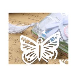 Party Favor Metal Sier Butterfly Bookmark avec des glands blancs de mariage Baby Shower Décoration Faveurs Cadeaux Cadeaux Papeterie Sn2143 Drop Dhbdm