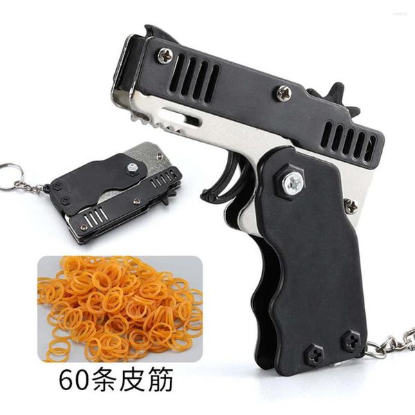 Favor de fiesta Mini Llavero Pistola Metal Juego Disparo 1PCS Regalo Novio Pistola 60 Bandas de goma Ráfagas Banda al aire libre