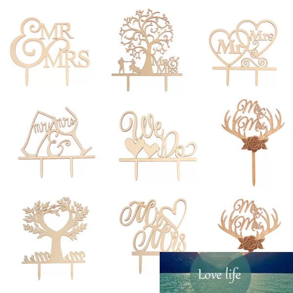 Party Favor Mr Mrs Cake Topper DIY Wedding Cake Topper Laser Cut Lettres en bois Décorations de gâteau de mariage Faveurs Fournitures Cadeaux de fiançailles