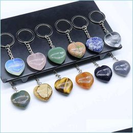 Party Favor Natural Crystal Stone Keychain Pendant Party Favor Creative Heart Gepape Gemstone Key Chain Fashion Accessoires Keyring B DH20X