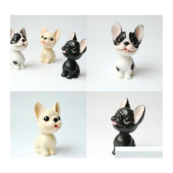 Party Favor Résine naturelle Animal Party Favor Style Bobbleheads Mobile Dog Tabletop Dessin animé Noir Crème Couleur Véhicule Secouant la tête de Dht0I