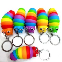 Party Gunst Nieuwe Fidget Slug Toys Keychain Hanger Finger Slak Caterpillar Key Chain Relieve Sensory Toys