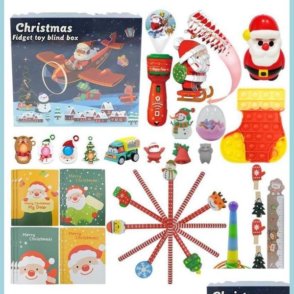 Bomboniera New Fidget Toys Christmas Blind Box 24 giorni Calendario dell'Avvento Xmas Kneading Music Gift Boxes Conto alla rovescia Regali per bambini Wly Dhahv