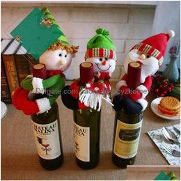 Party Favor Nouvelles bouteilles de vin rouge de Noël Er Sacs Porte-bouteilles Décors de fête Câlin Père Noël Bonhomme de neige Table de dîner Décoration Accueil Noël Dhpat