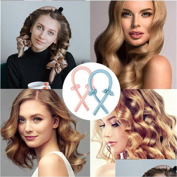 Party Favor No Heat Magic Hair Curlers 2 piezas Satin Scrunchie Heatless Curling Rod para rodillos largos mejorados Drop Delivery Home Garden Dhgv4