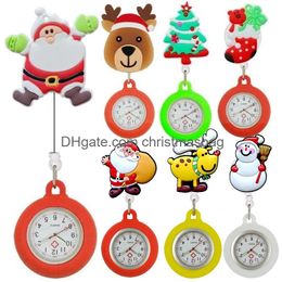 Fête faveur infirmière docteur de Noël Fob Pocket montres hôpital rétractable Badge extensible Reel Santa Claus Trees Snowman Clip Robe Otal4