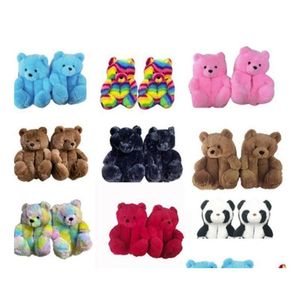 Favor de fiesta P Teddy Bear House Zapatillas Interior Suave Antideslizante Piel sintética Lindo Fluffy Pink Brown Mujeres Zapato Cálido Drop Entrega Home Garde DHJTX