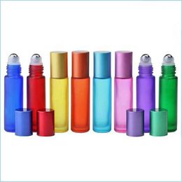 Party Favor Party Gunst 10 ml glazen Essenti￫le olierollende flessen Rainbow Series Frosted Glass Per Roll on Travel Grootte Fles EED3573 DHIQH
